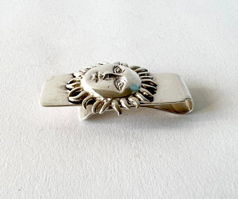 Sergio Bustamante Mexican Modernist Sterling Silver Sun Face Money Clip For Sale 1