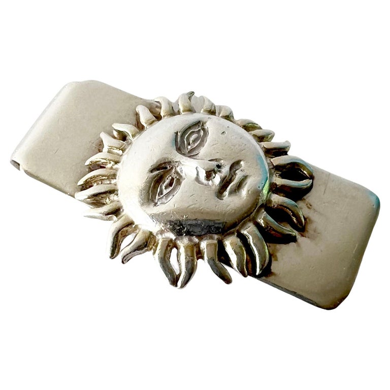 Sergio Bustamante Mexican Modernist Sterling Silver Sun Face Money Clip For Sale