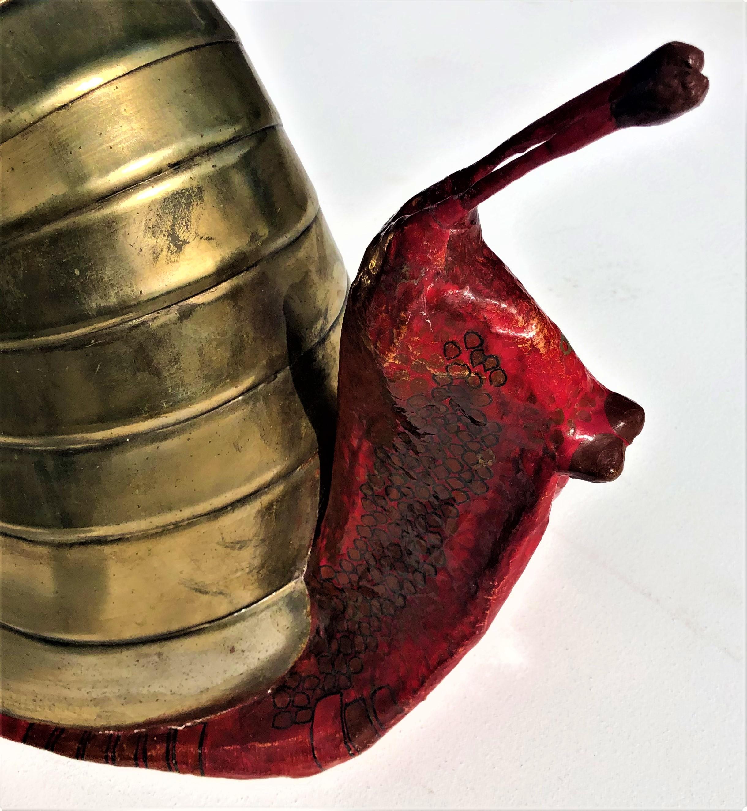 Brass Sergio Bustamante Mexican Snail Sculpture Signed 26/100, Hand Painted