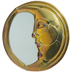 Sergio Bustamante Mid Century Brass Moon Mirror