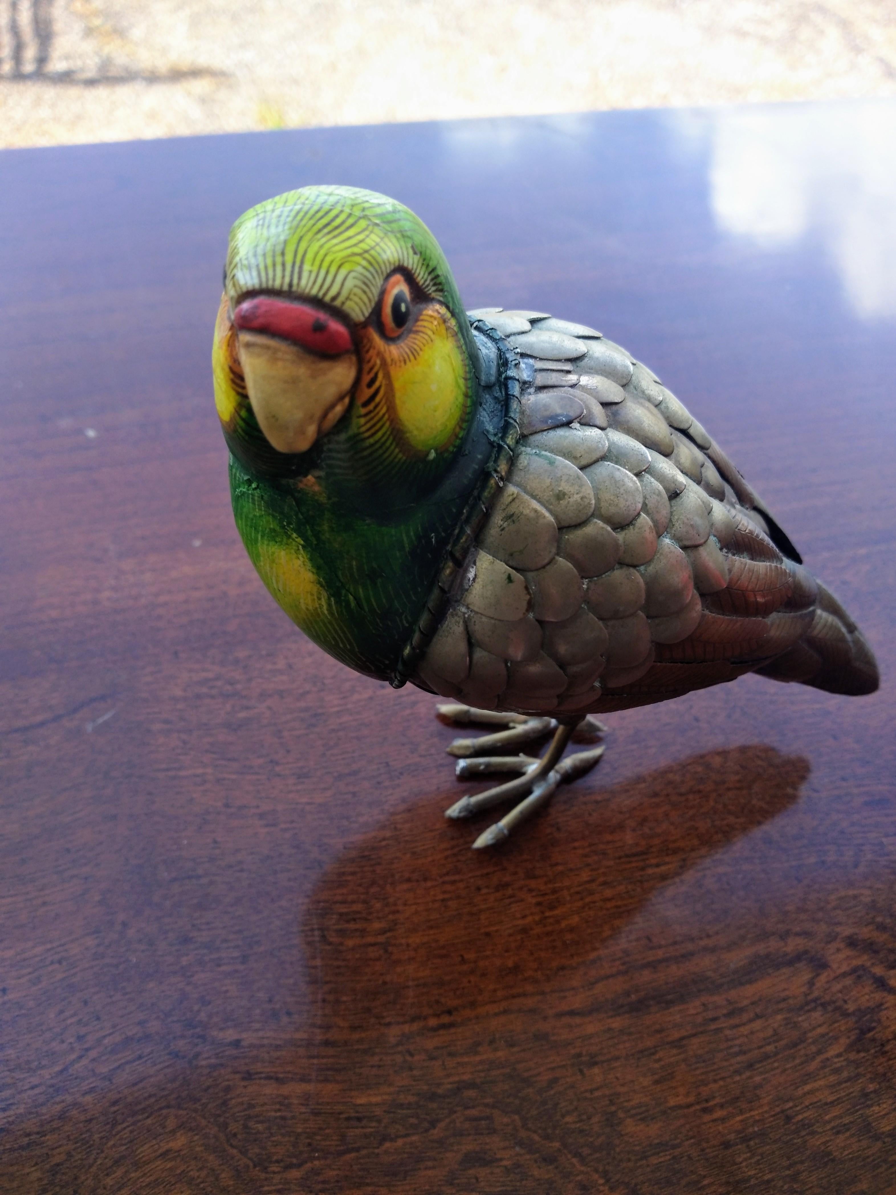 Hand-Painted Sergio Bustamante Mixed Media Parrot sculpture