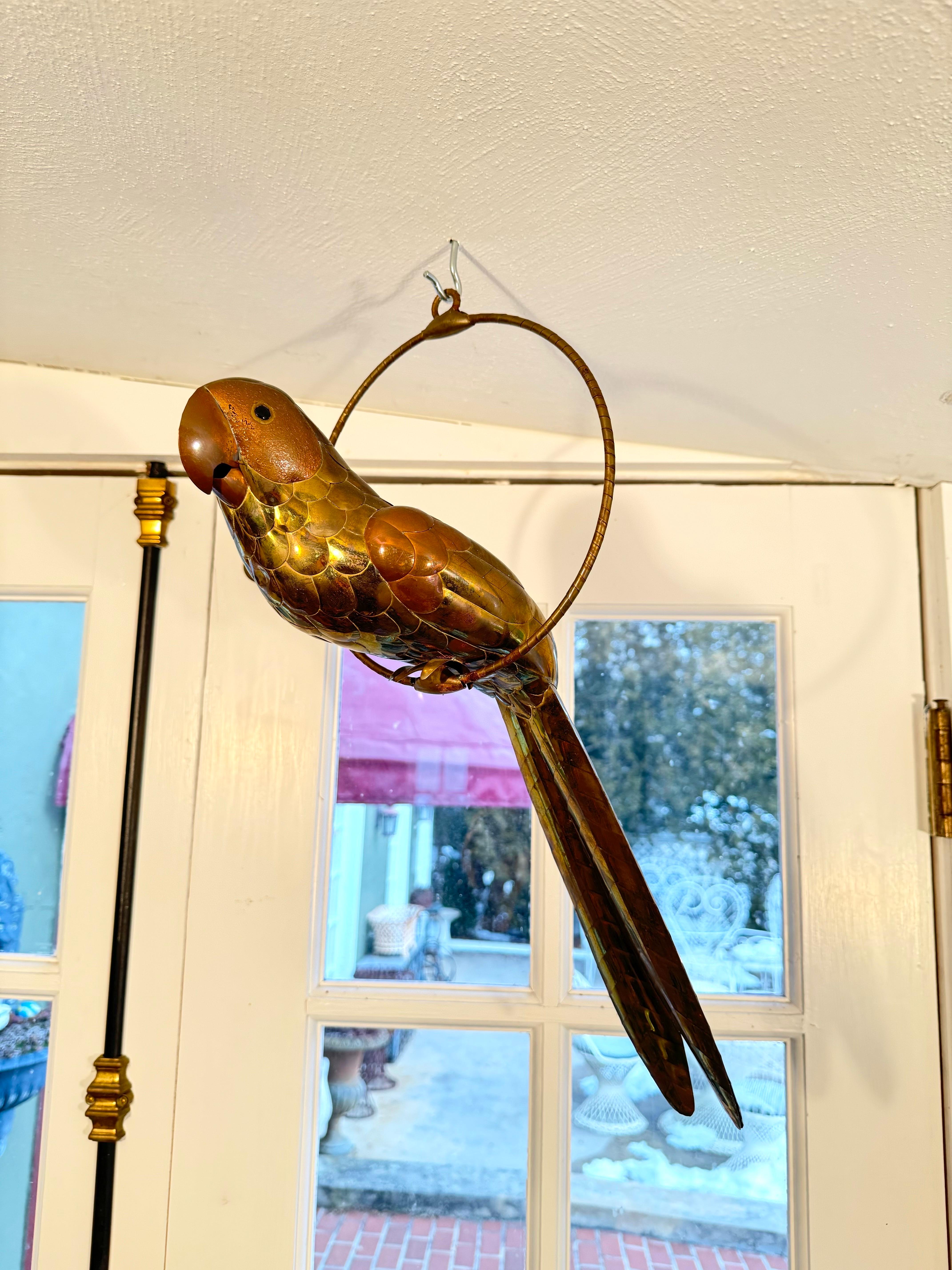 Mid-Century Modern Sergio Bustamante Mixed Metal Parrot For Sale