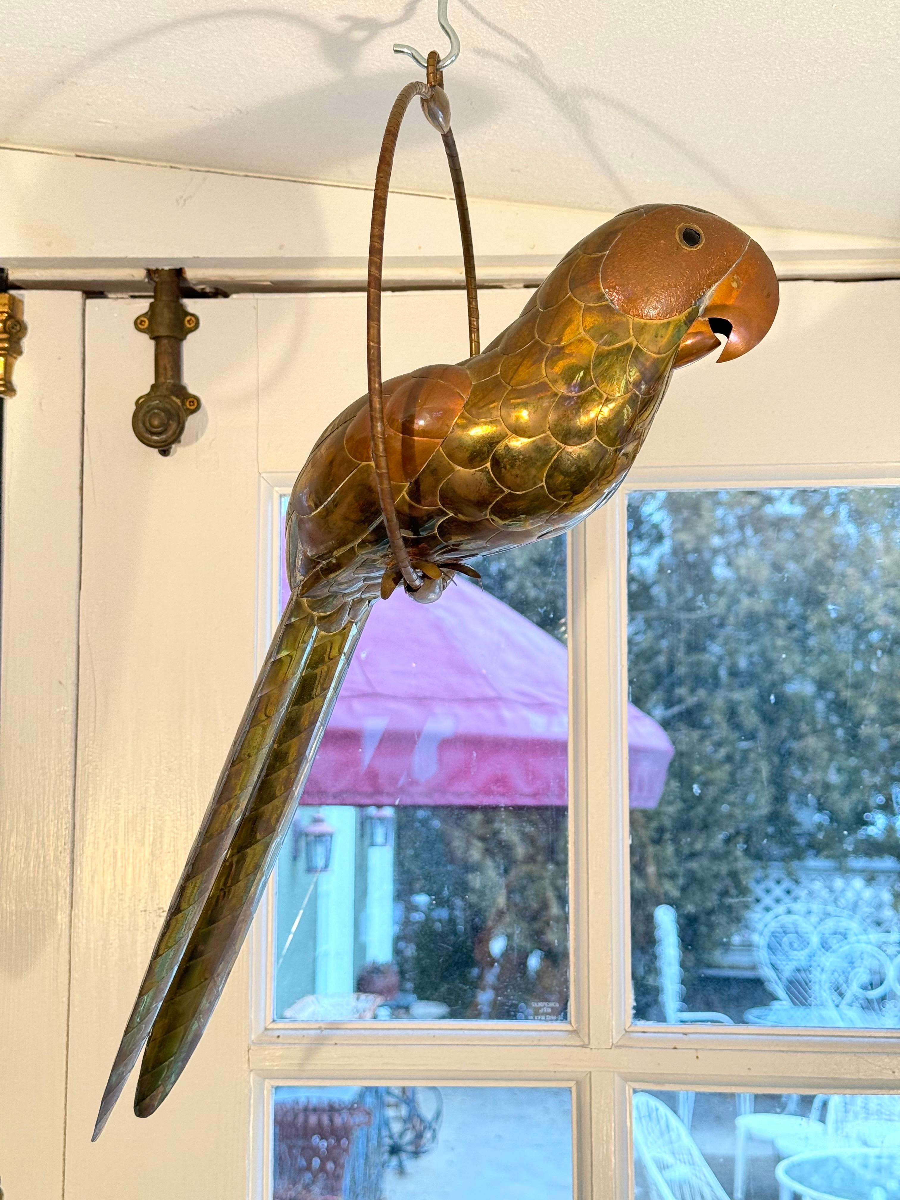 Sergio Bustamante Mixed Metal Parrot In Good Condition For Sale In Redding, CT