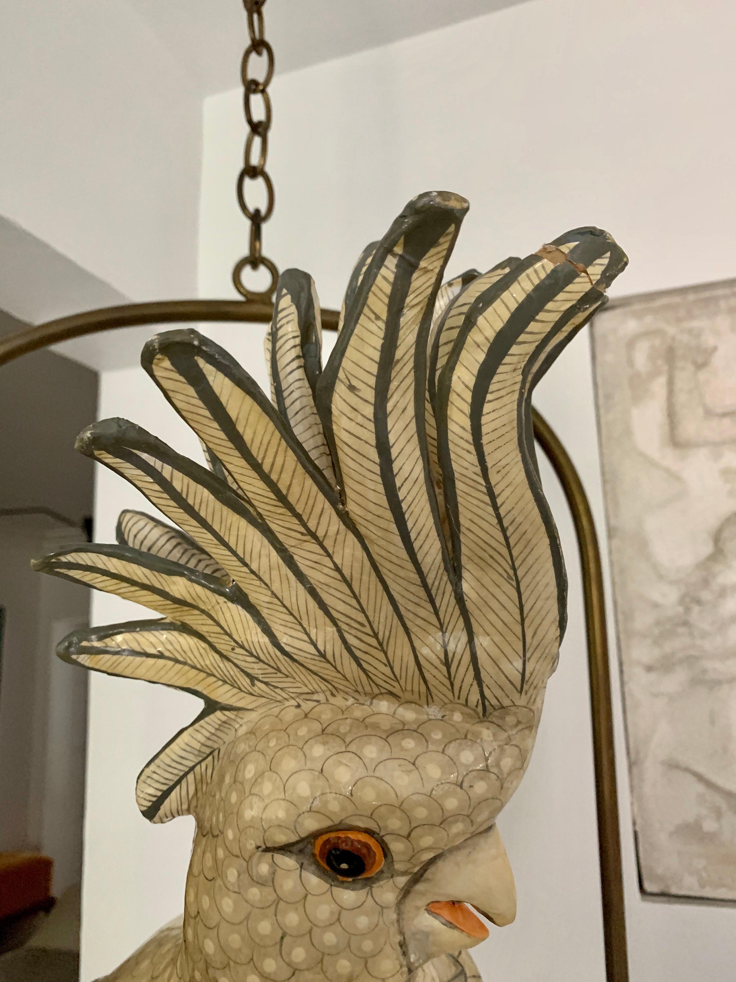 Sergio Bustamante Oversized Papier Mâché Cockatoo on Hanging Brass Perch 1