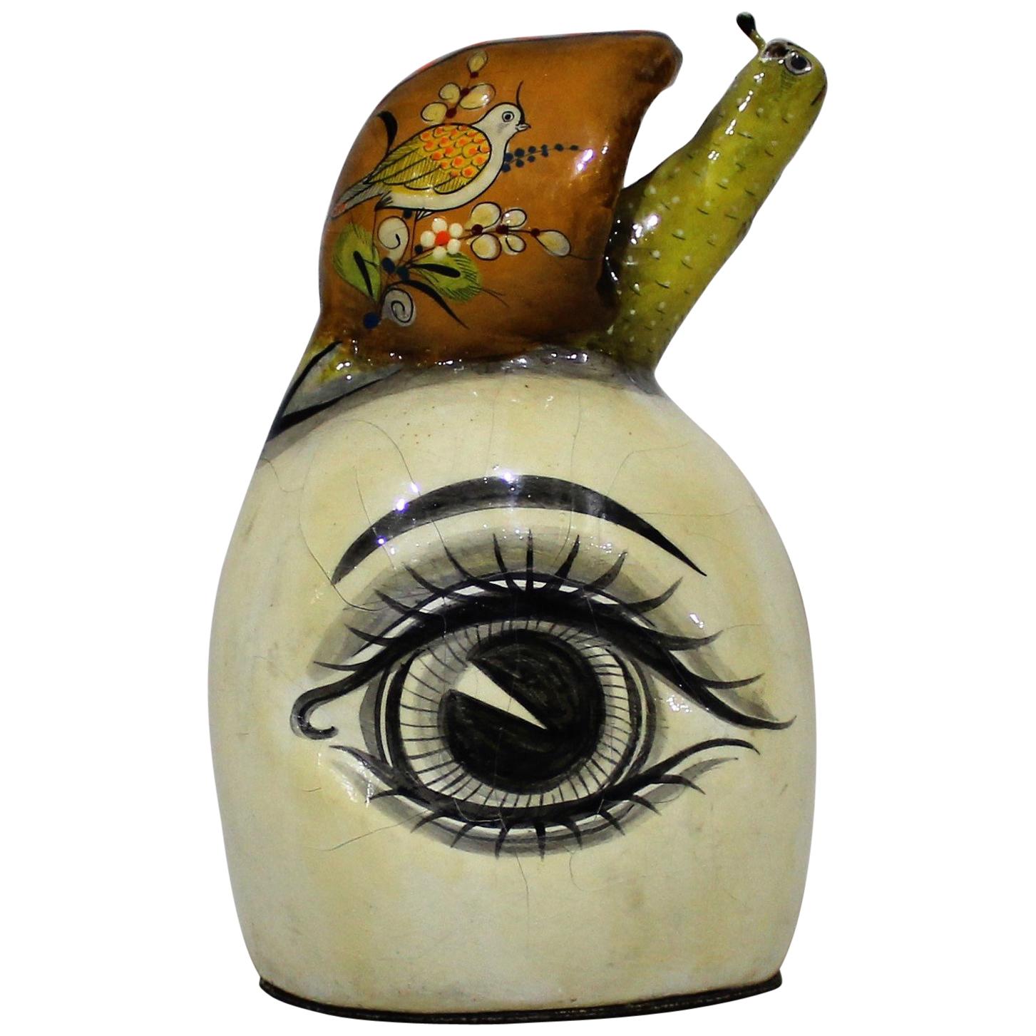 Sergio Bustamante Papier Mache Sculpture of Snail Sitting Atop Eyeball