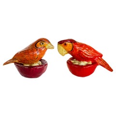 Sergio Bustamante Papier Mache Sculptures,  Bird, Parrot on Eggs and Nests