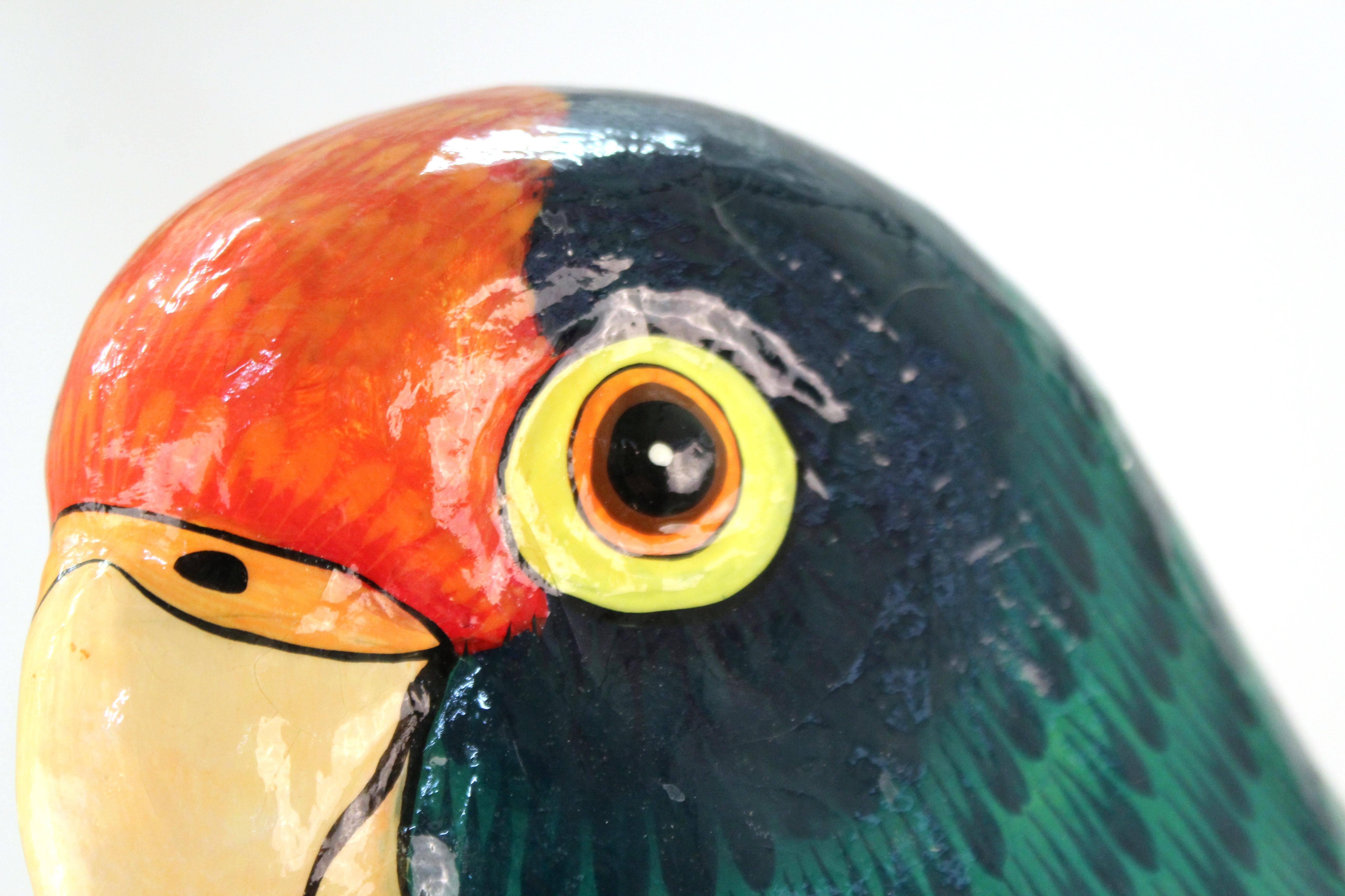 Sergio Bustamante Parrot Sculpture in Paper Mâché on Brass Swing 1