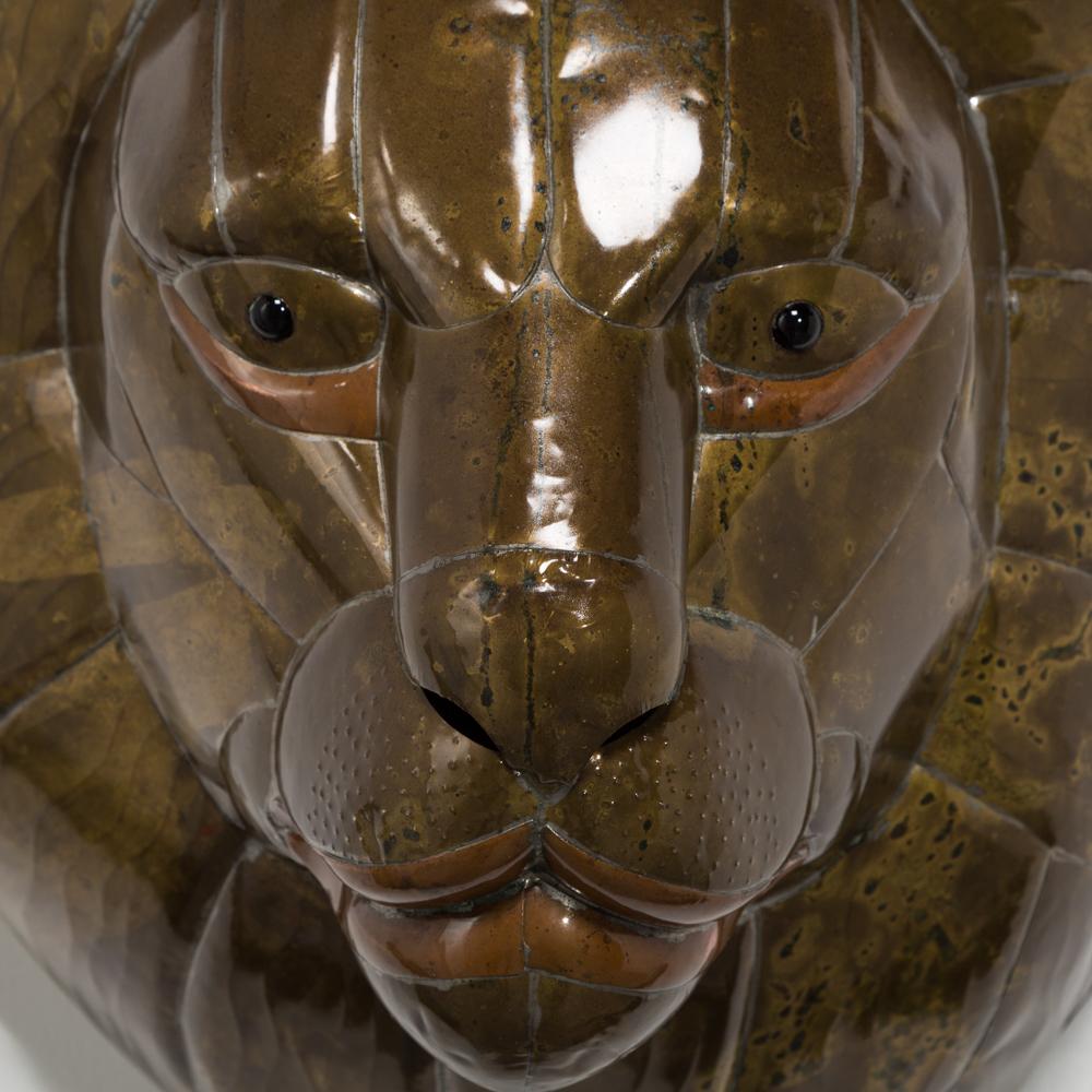 Mexican Sergio Bustamante Patinated Brass Lion Mask, 1960s For Sale