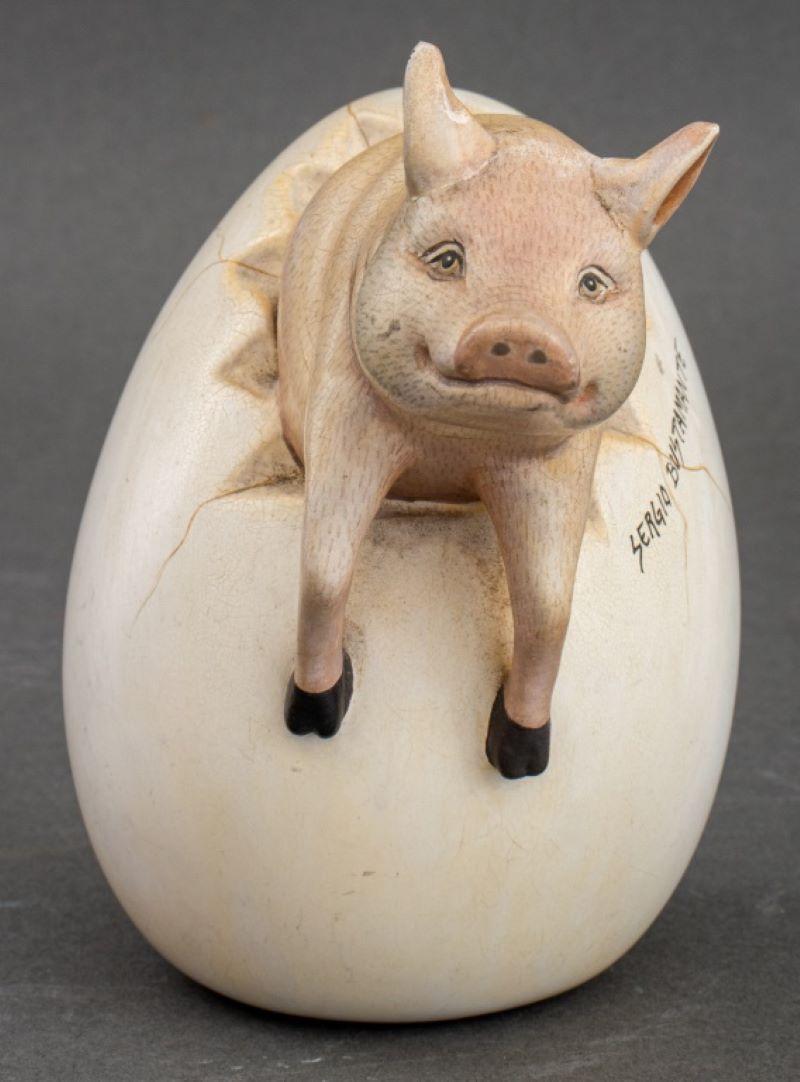 Mid-Century Modern Sergio Bustamante, Pig Egg, Resin Sculpture