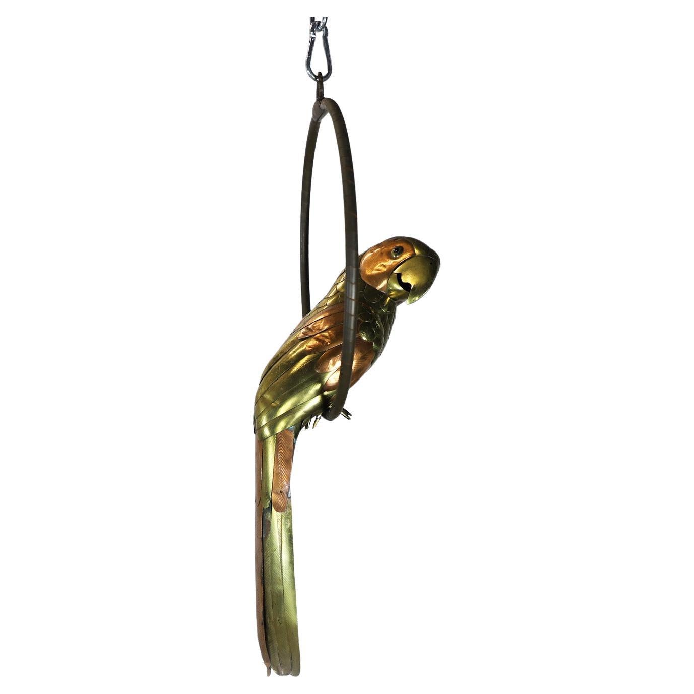 Sergio Bustamante Sculpture of Macaw on Hanging Perch