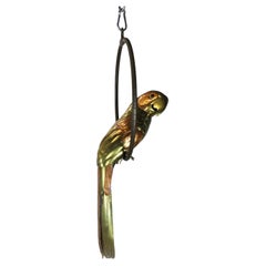 Sergio Bustamante Sculpture of Macaw on Hanging Perch