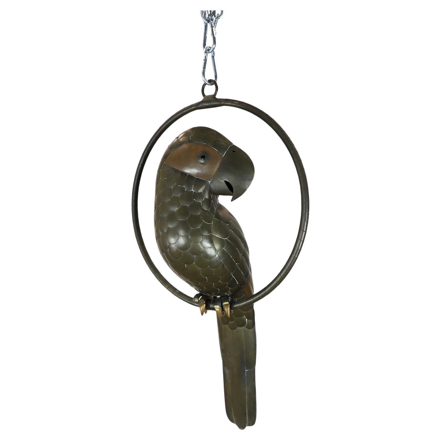Sergio Bustamante Sculpture of Macaw on Hanging Perch