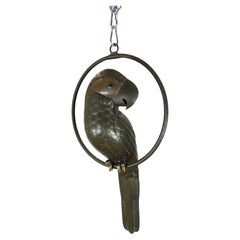 Sergio Bustamante Sculpture of Macaw on Hanging Perch