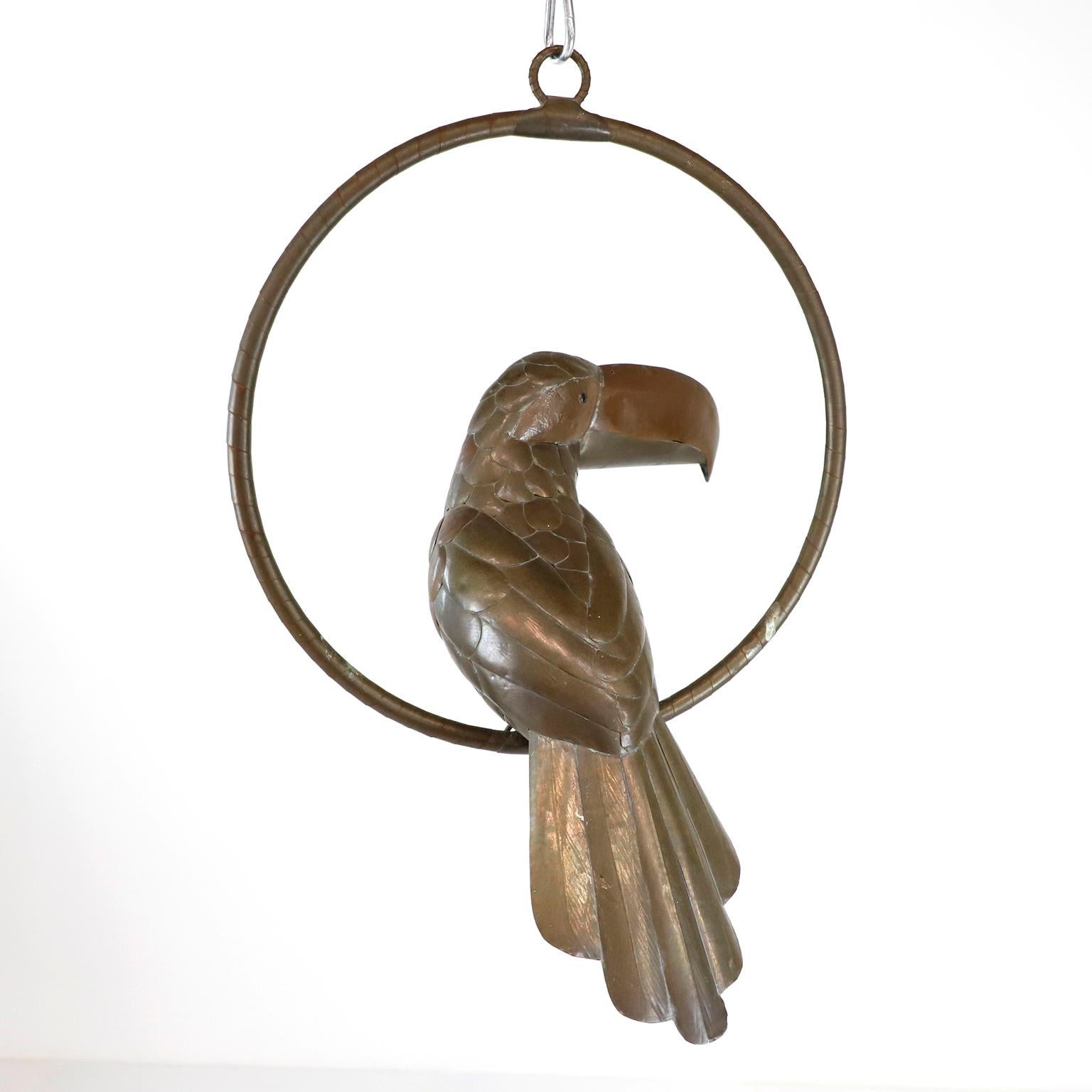 Mid-Century Modern Sergio Bustamante Sculpture of Toucan on Hanging Perch For Sale