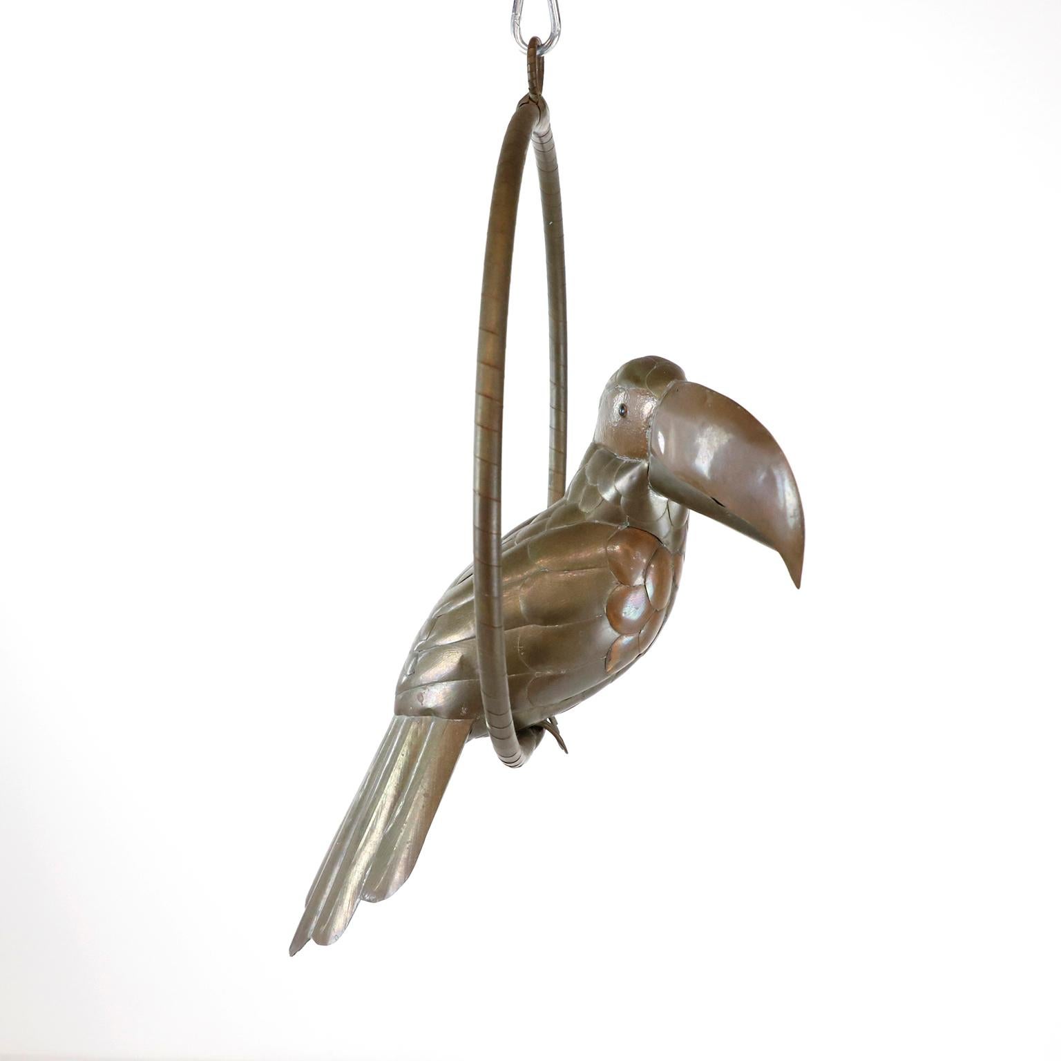 Mexican Sergio Bustamante Sculpture of Toucan on Hanging Perch For Sale