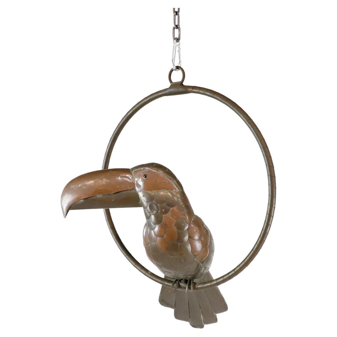 Sergio Bustamante Sculpture of Toucan on Hanging Perch For Sale