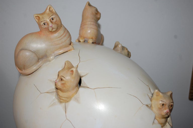 Sergio Bustamante - Ceramic Cats Hatching From Egg For Sale at