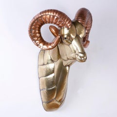 Bustamante Inspired Mid-Century Brass and Copper Ram's Head 