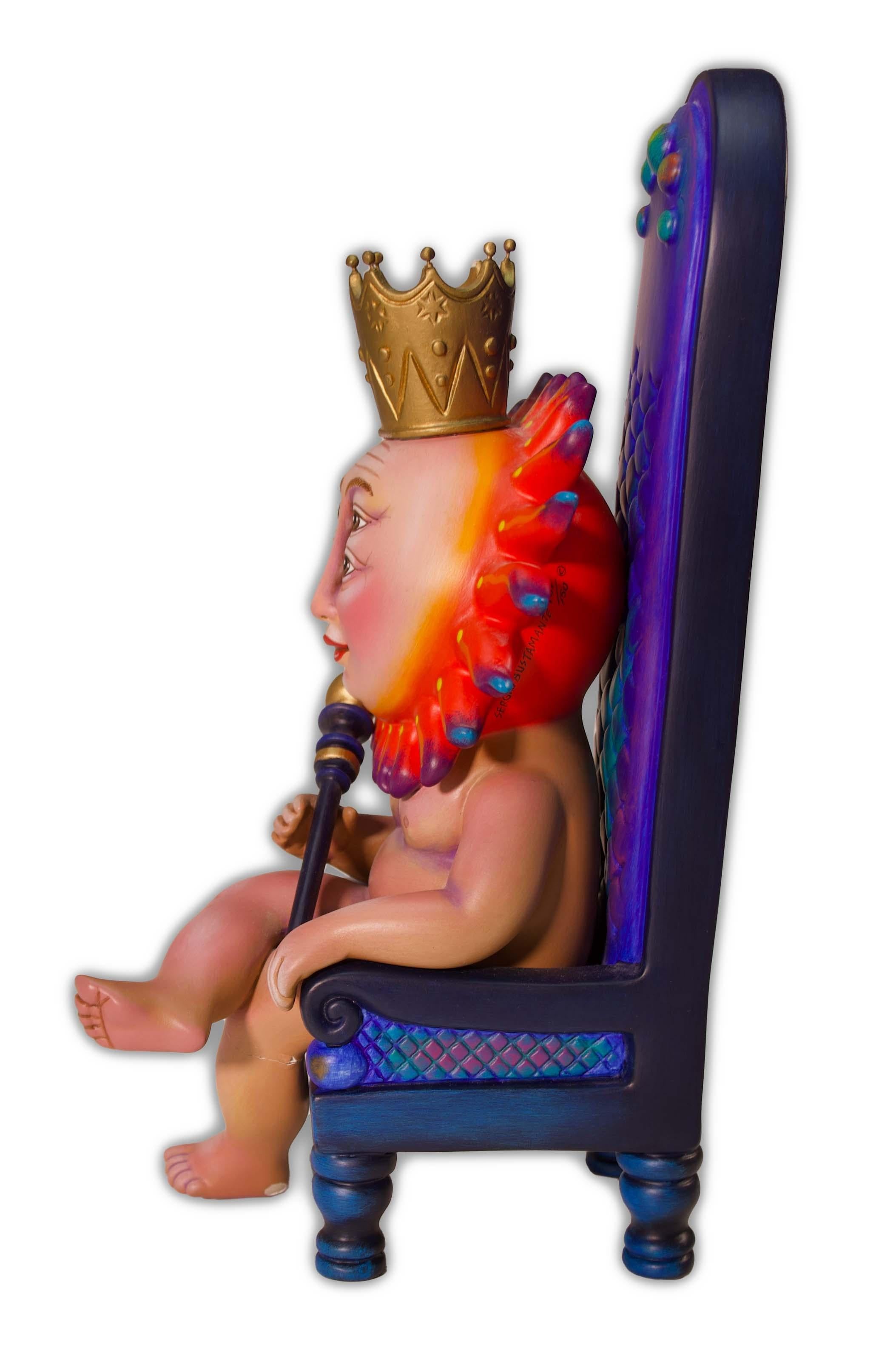 20th Century Sergio Bustamante Seated Sun King Signed Contemporary Hand Painted Plaster