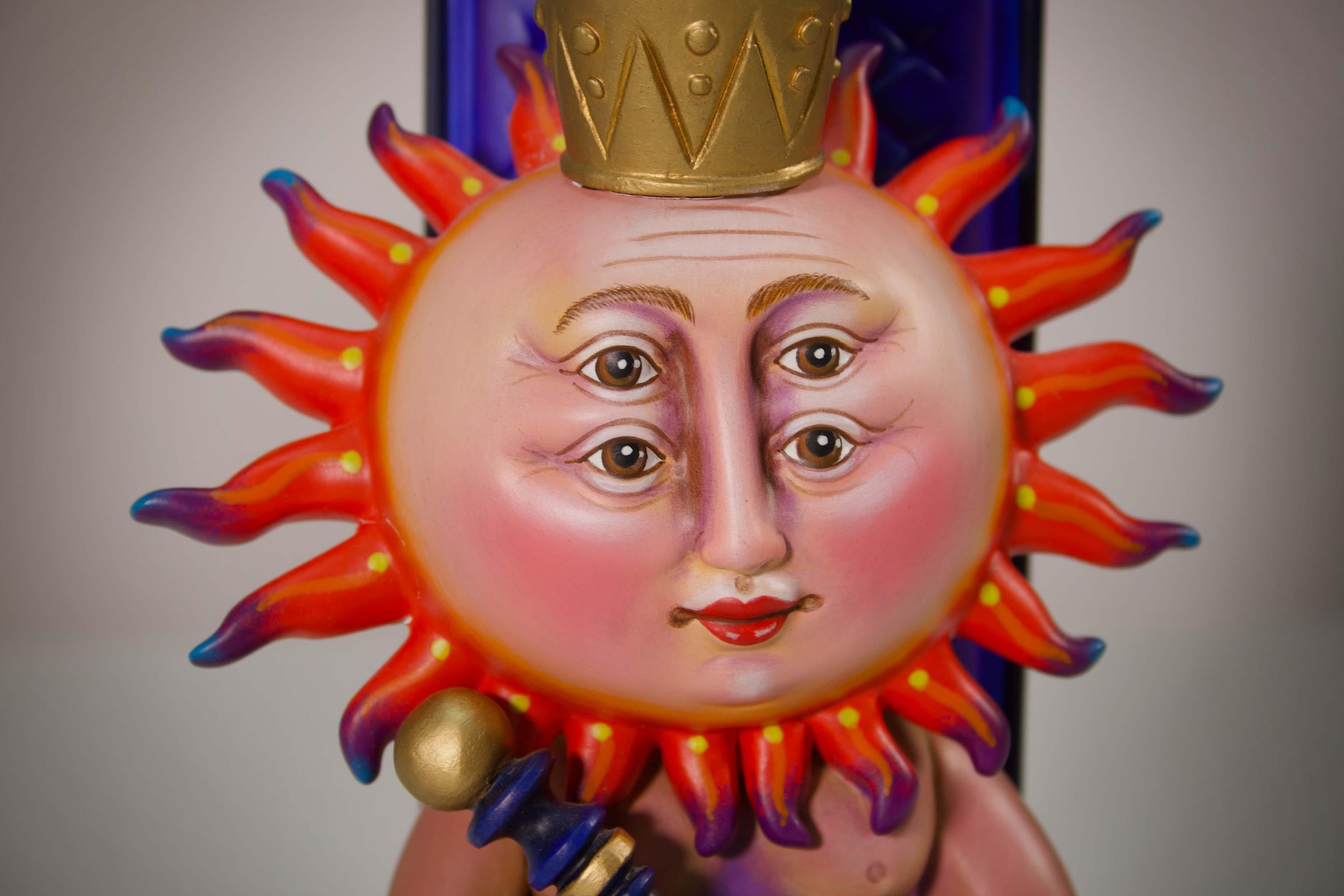 Sergio Bustamante Seated Sun King Signed Contemporary Hand Painted Plaster 1