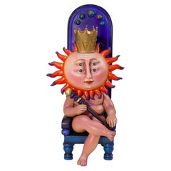 Sergio Bustamante Seated Sun King Signed Contemporary Hand Painted Plaster