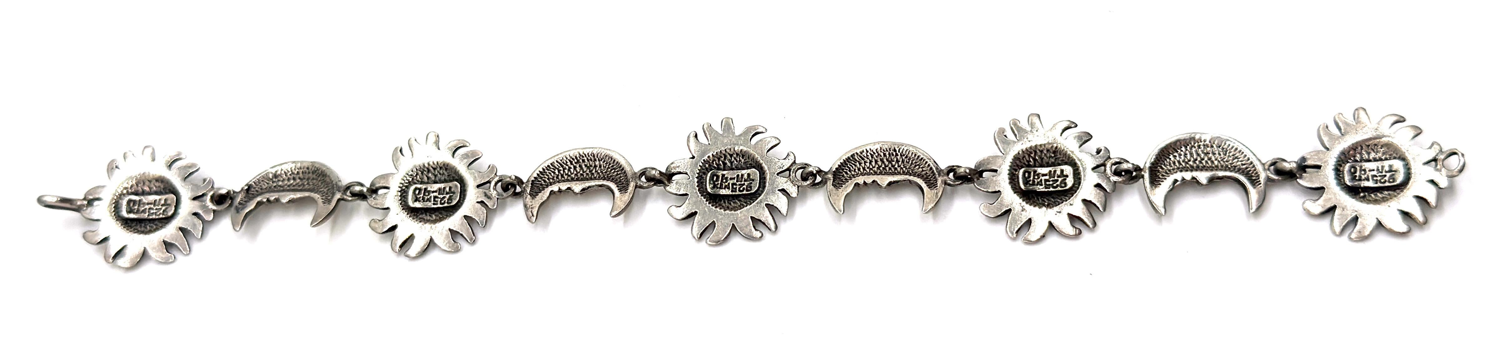 Sergio Bustamante Signed Sterling Sun & Moon Link Bracelet, Rare Edition, 1980s For Sale 3