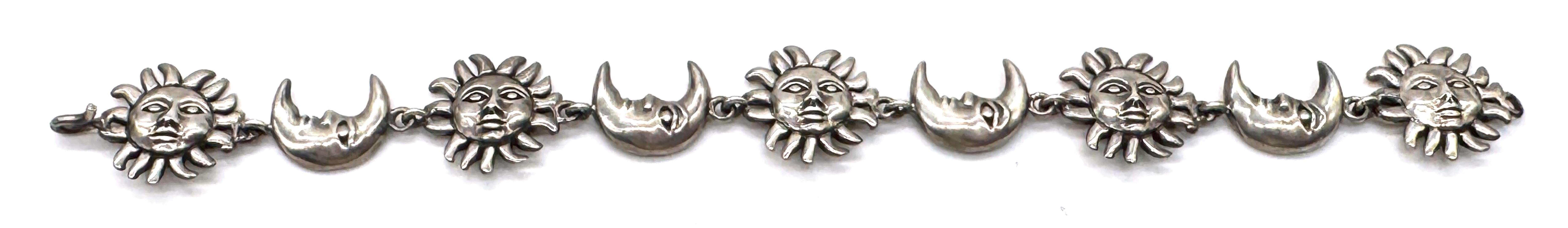 Sergio Bustamante Signed Sterling Sun & Moon Link Bracelet, Rare Edition, 1980s For Sale 6