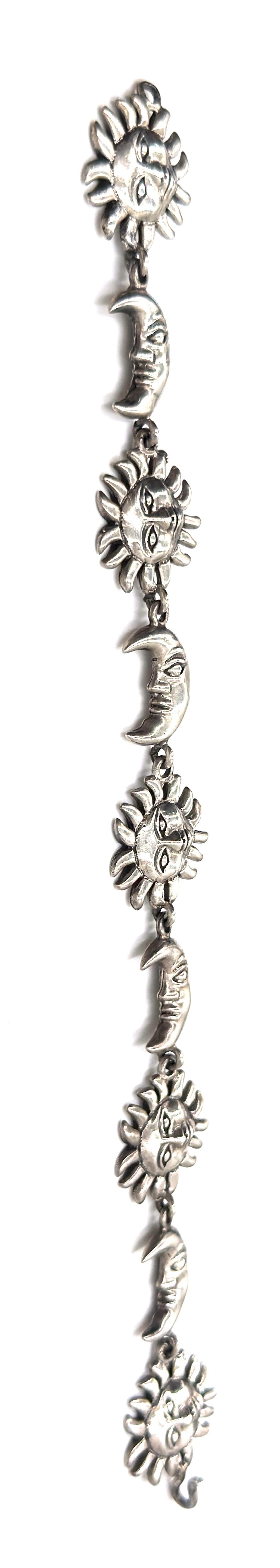 Sergio Bustamante Signed Sterling Sun & Moon Link Bracelet, Rare Edition, 1980s In Good Condition For Sale In West Palm Beach, FL