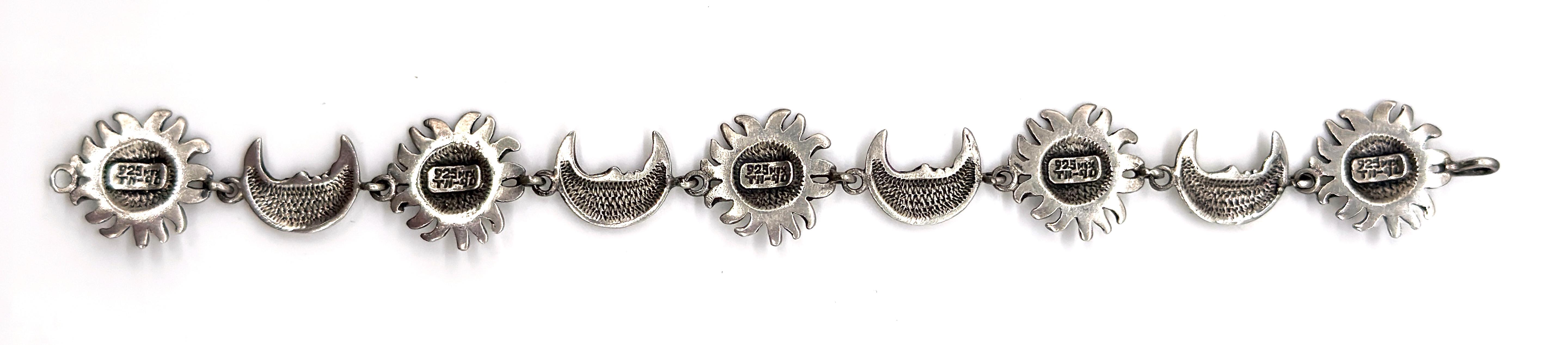 20th Century Sergio Bustamante Signed Sterling Sun & Moon Link Bracelet, Rare Edition, 1980s For Sale