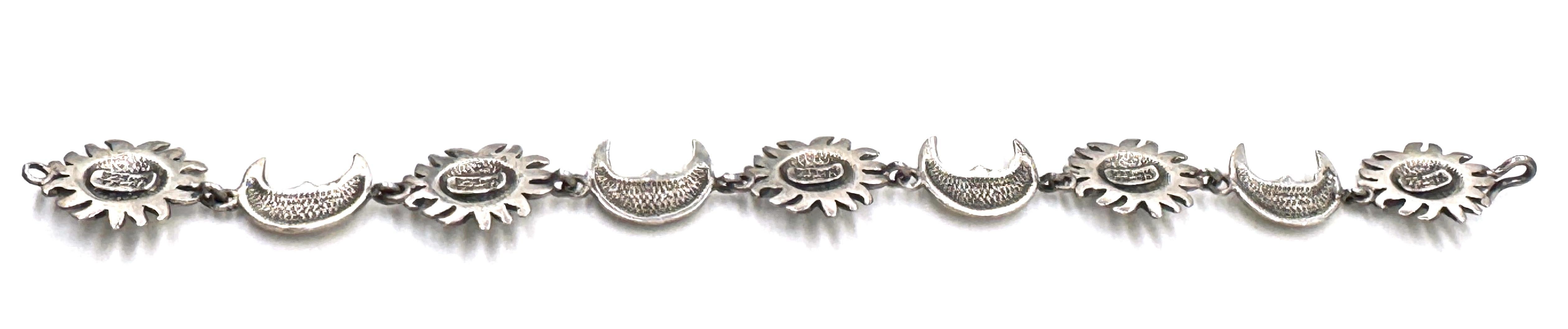 Sergio Bustamante Signed Sterling Sun & Moon Link Bracelet, Rare Edition, 1980s For Sale 1