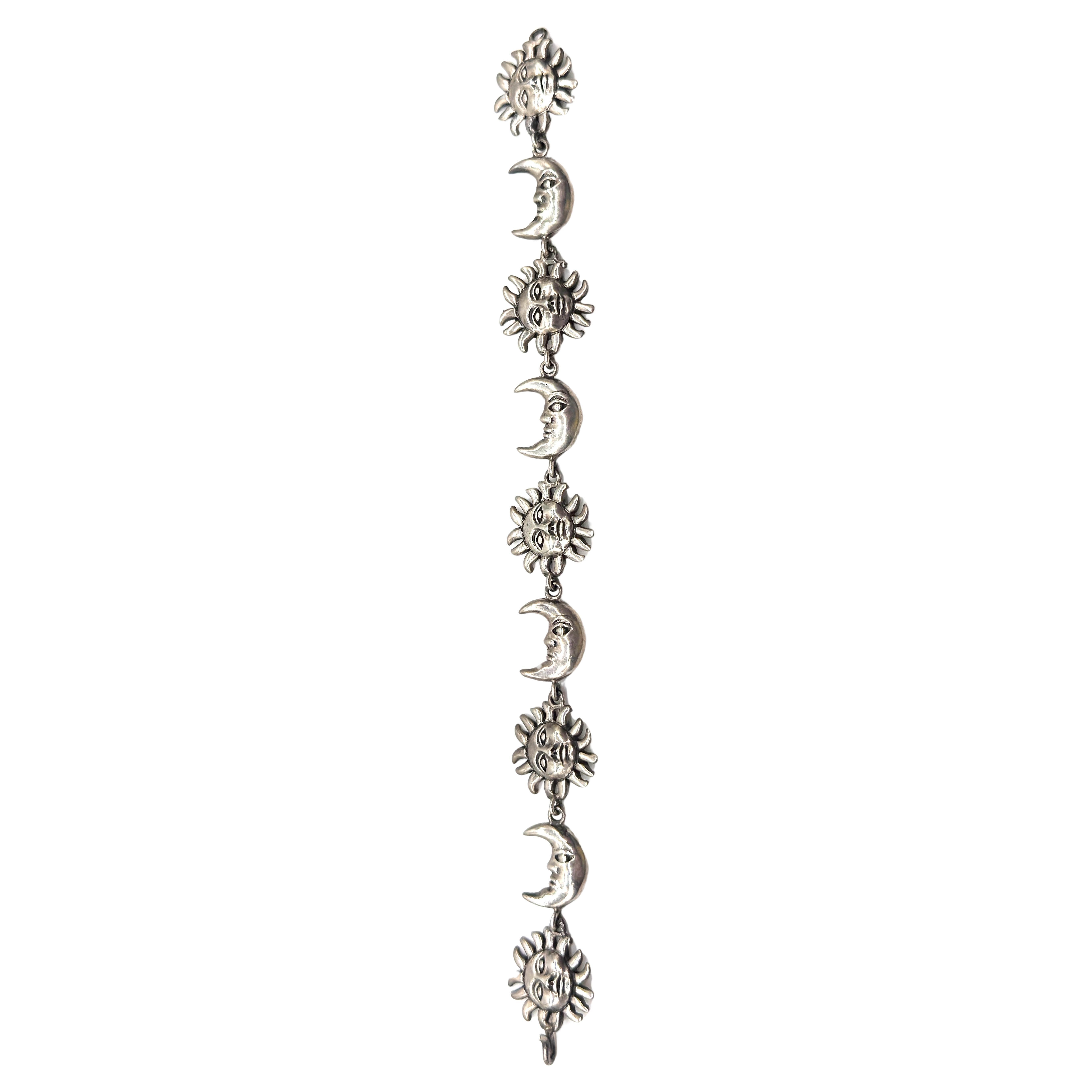 Sergio Bustamante Signed Sterling Sun & Moon Link Bracelet, Rare Edition, 1980s