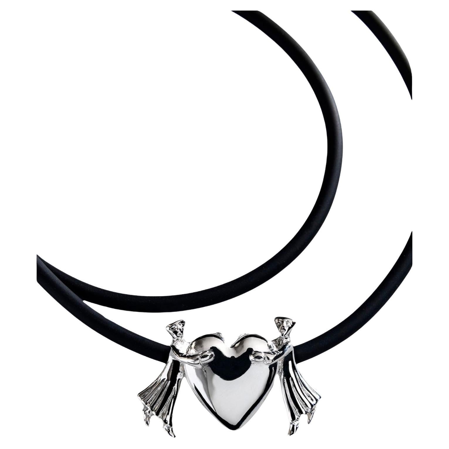Sergio Bustamante Collier en argent et caoutchouc .925 en vente