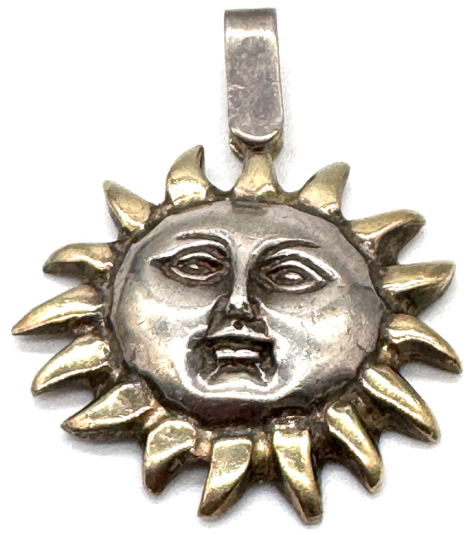 Mexican Sergio Bustamante Sterling Silver & Gilt Sun Face Pendant  Limited Edition 6/99 For Sale