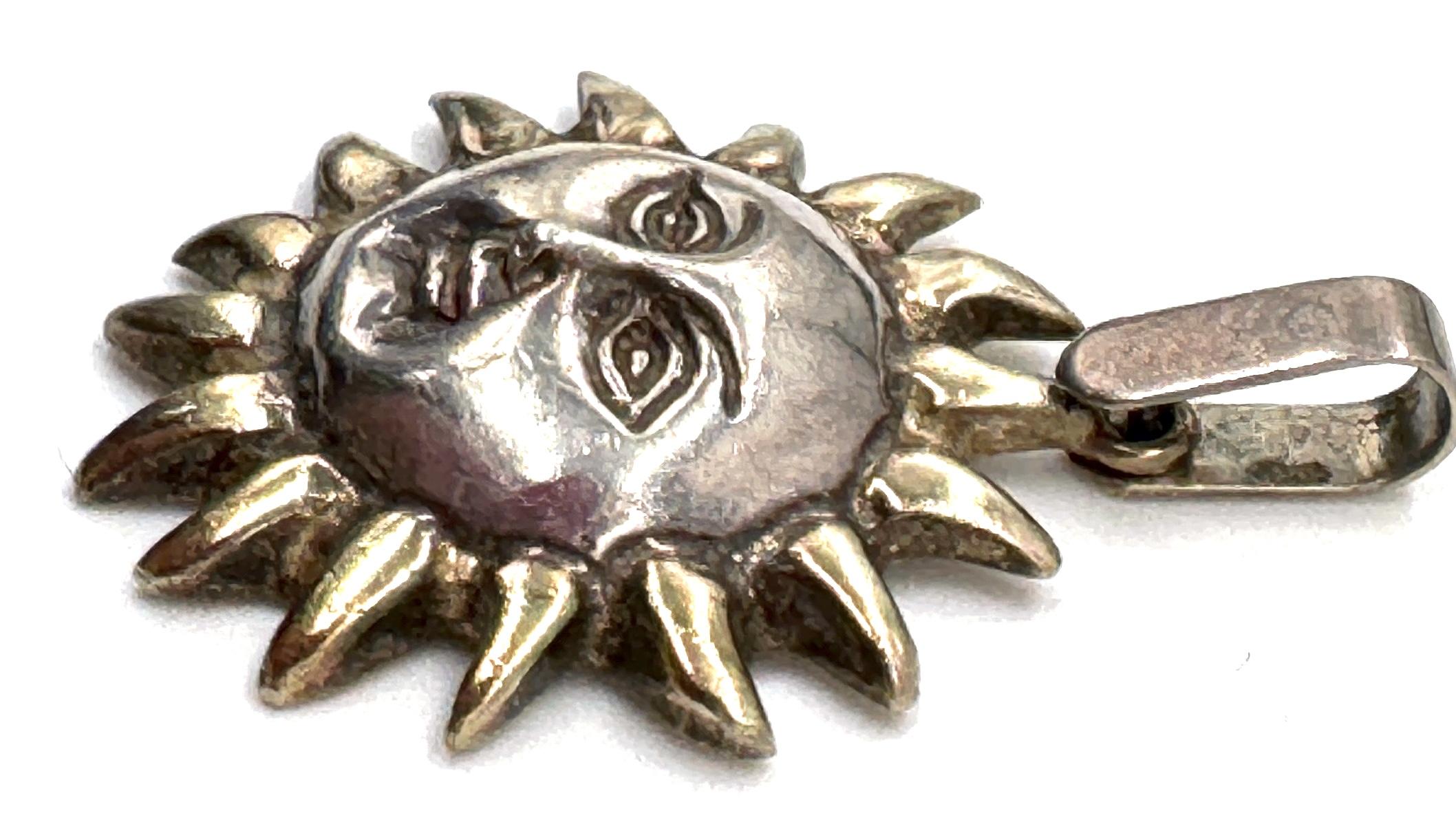 Cast Sergio Bustamante Sterling Silver & Gilt Sun Face Pendant  Limited Edition 6/99 For Sale