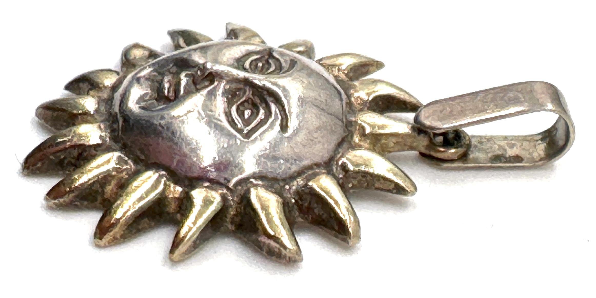Sergio Bustamante Sterling Silver & Gilt Sun Face Pendant  Limited Edition 6/99 In Good Condition For Sale In West Palm Beach, FL