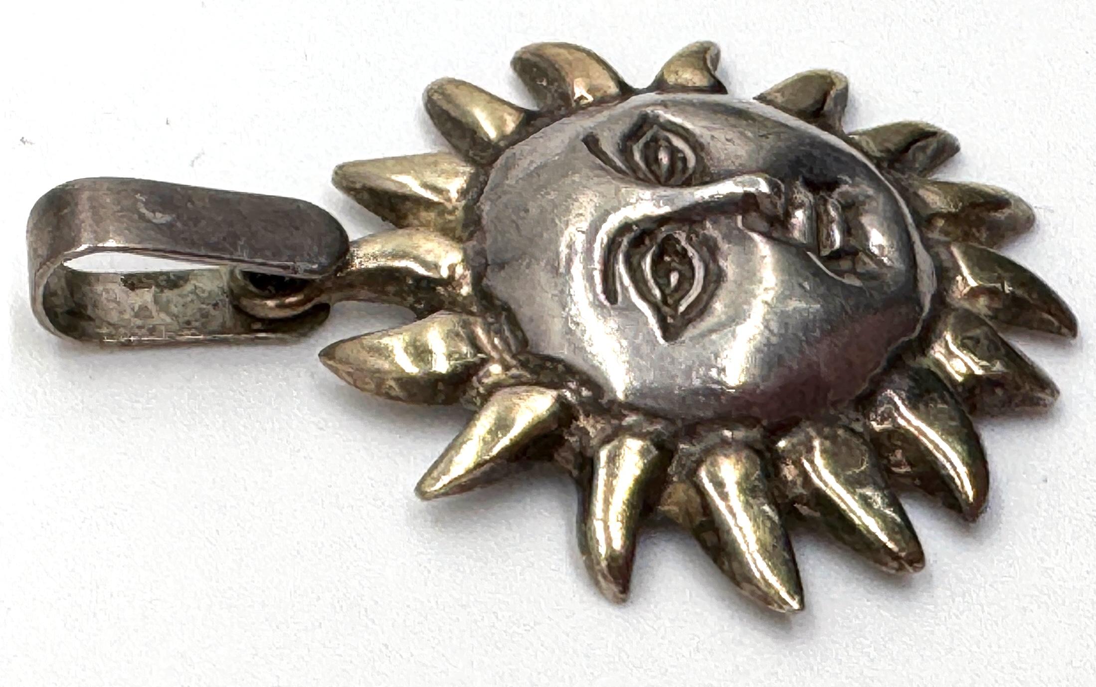 20th Century Sergio Bustamante Sterling Silver & Gilt Sun Face Pendant  Limited Edition 6/99 For Sale