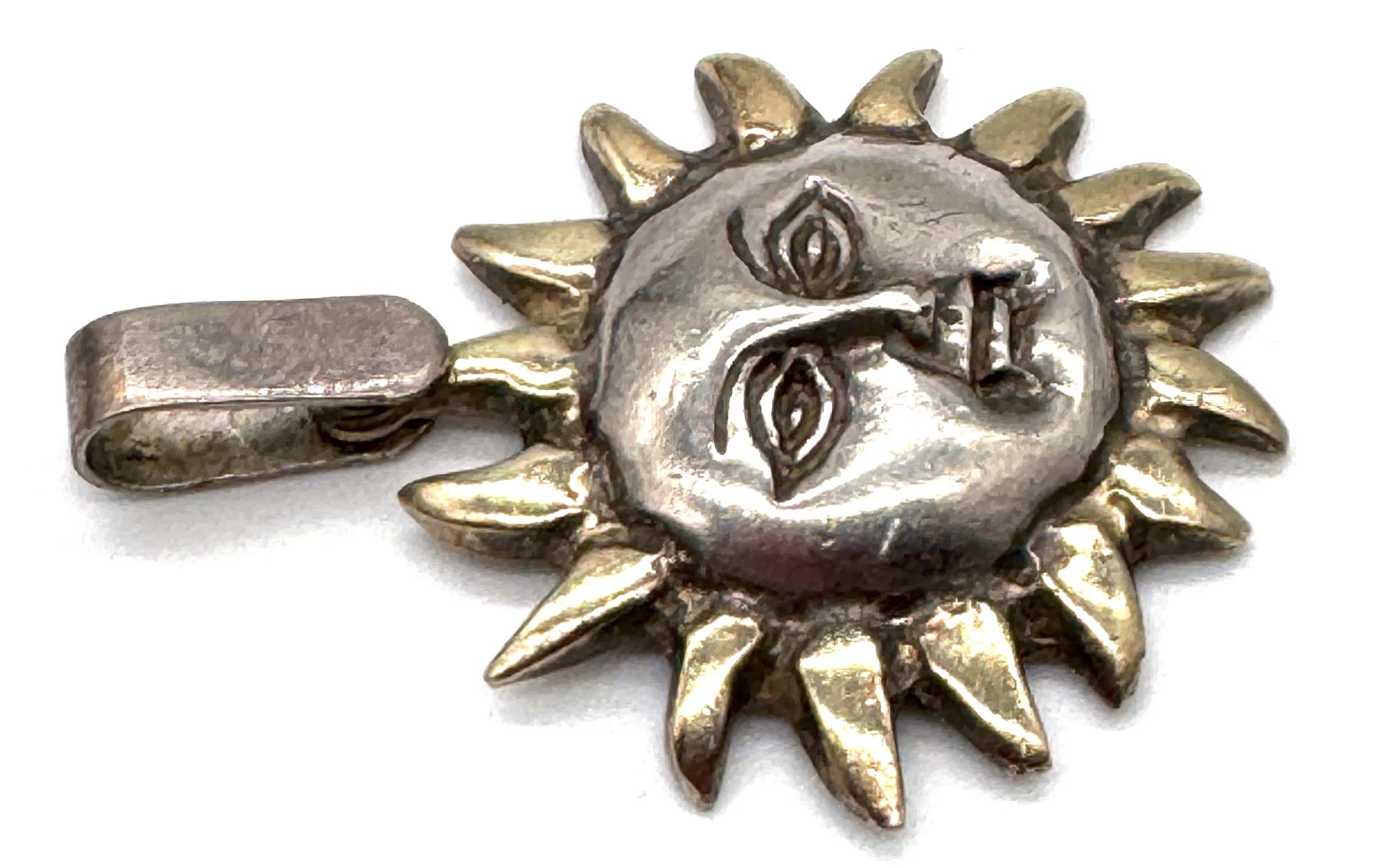 Sergio Bustamante Sterling Silver & Gilt Sun Face Pendant  Limited Edition 6/99 For Sale 1