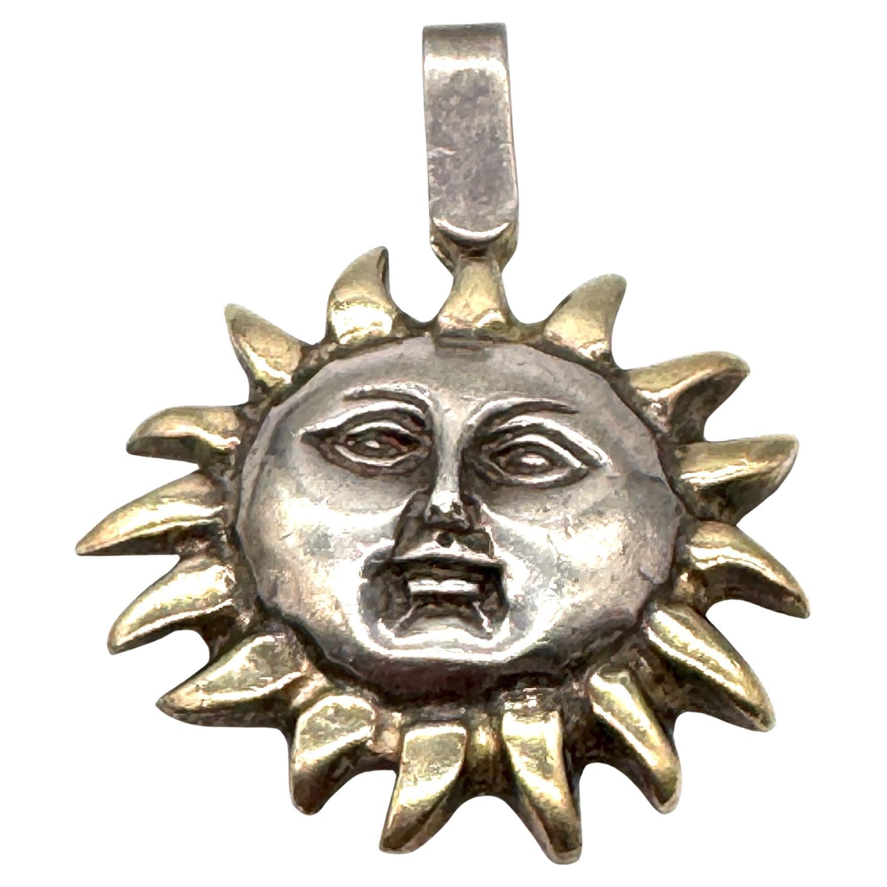 Modern Sergio Bustamante Sterling Silver & Gilt Sun Face Pendant  Limited Edition 6/99 For Sale