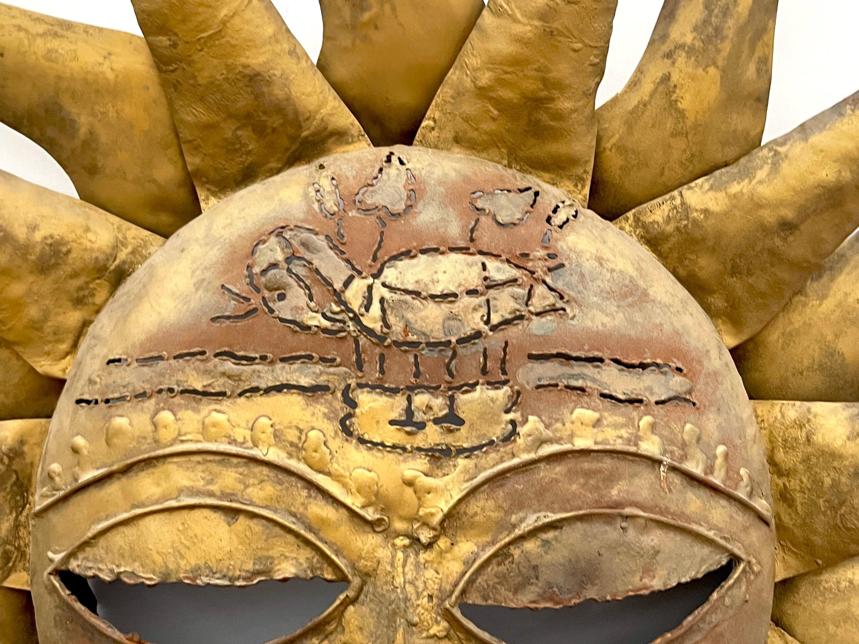 Mexican Sergio Bustamante Style Gilt & Polychromed Sun Wall Sculpture