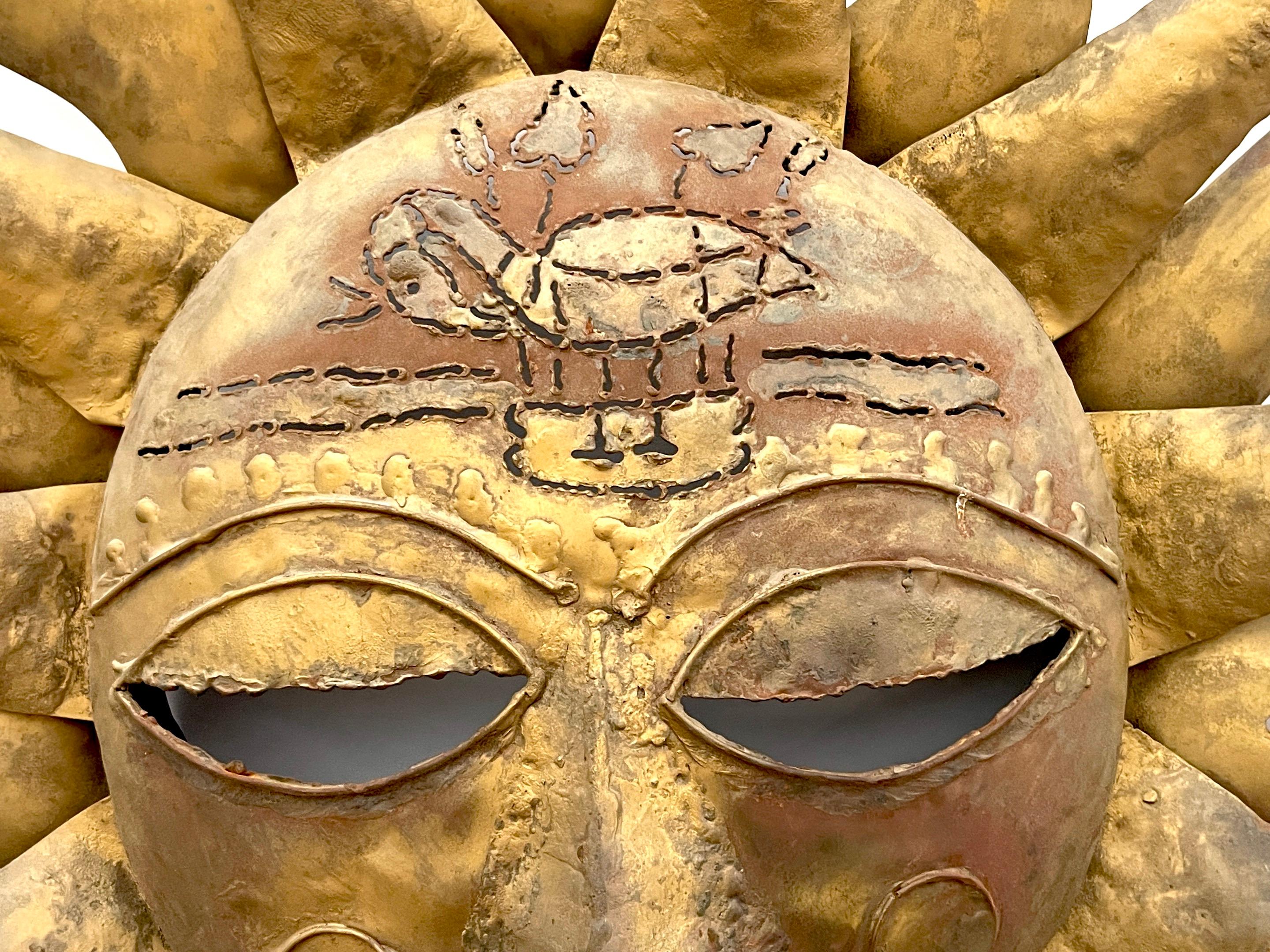 Cast Sergio Bustamante Style Gilt & Polychromed Sun Wall Sculpture