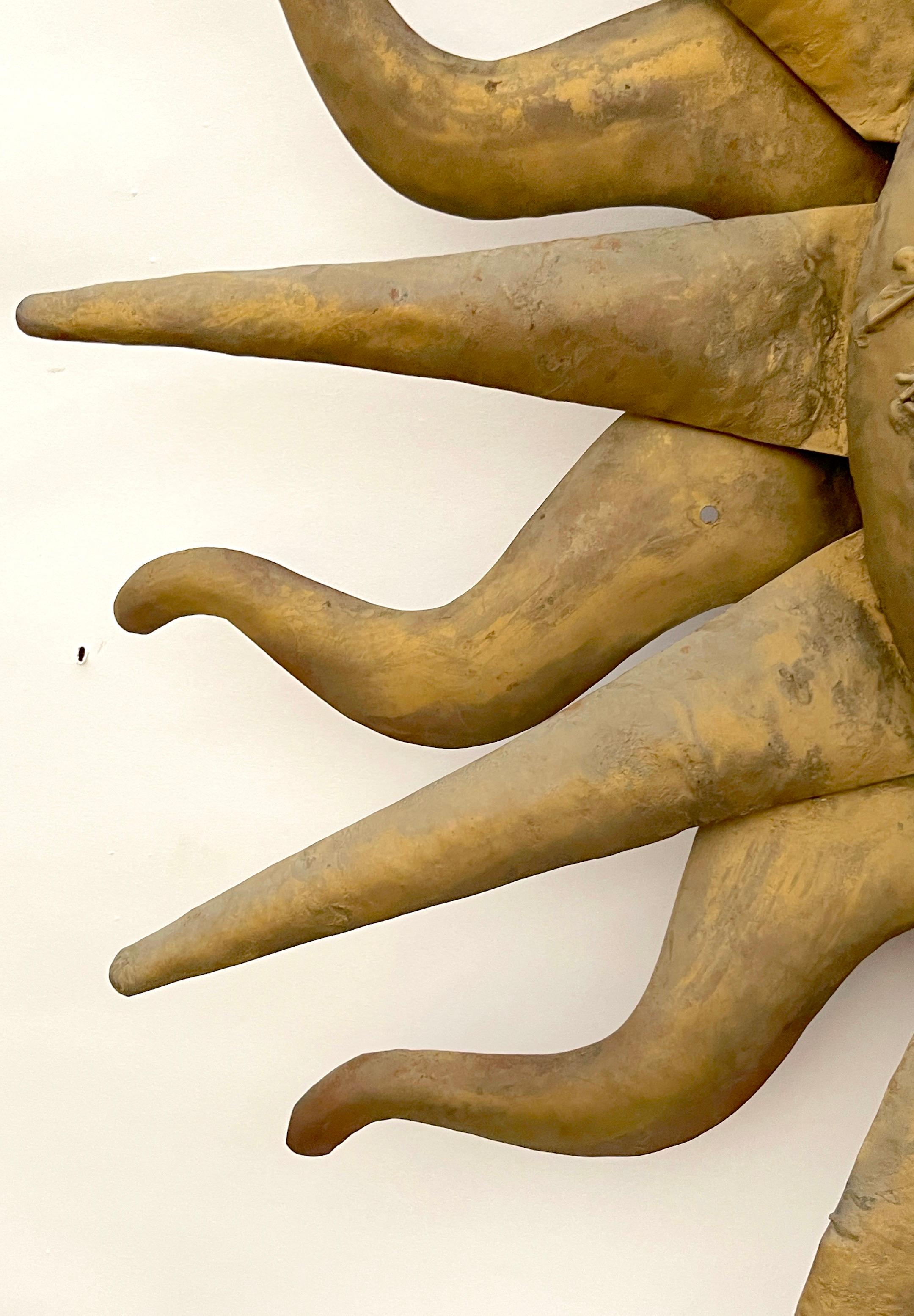 Sergio Bustamante Style Gilt & Polychromed Sun Wall Sculpture In Good Condition In West Palm Beach, FL