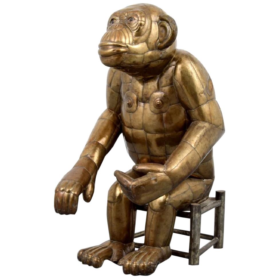 Sergio Bustamante Tall Brass Monkey and Chair, 1970s, Signed