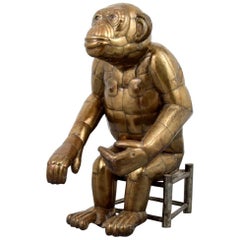 Sergio Bustamante Tall Brass Monkey and Chair, 1970s, Signed