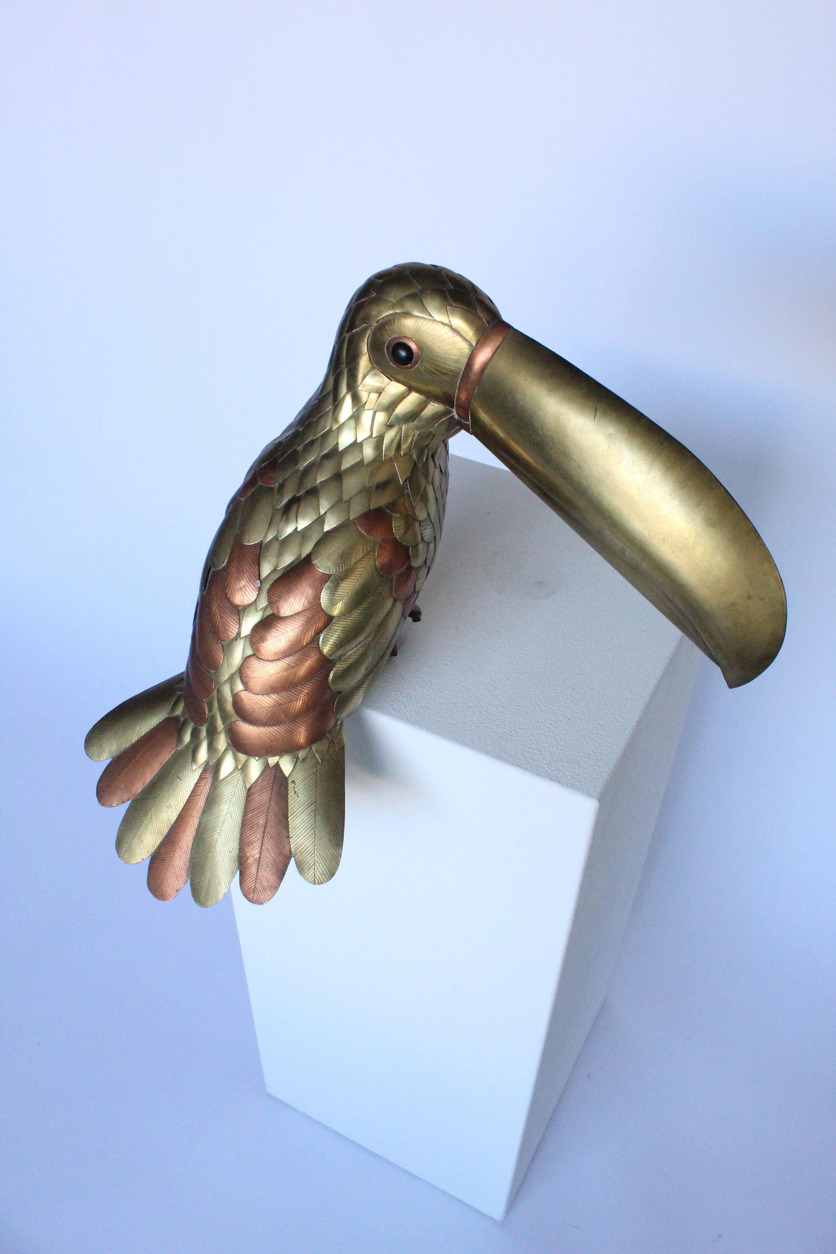 Mexican Sergio Bustamante Toucan Parrot, Brass Copper Sculpture