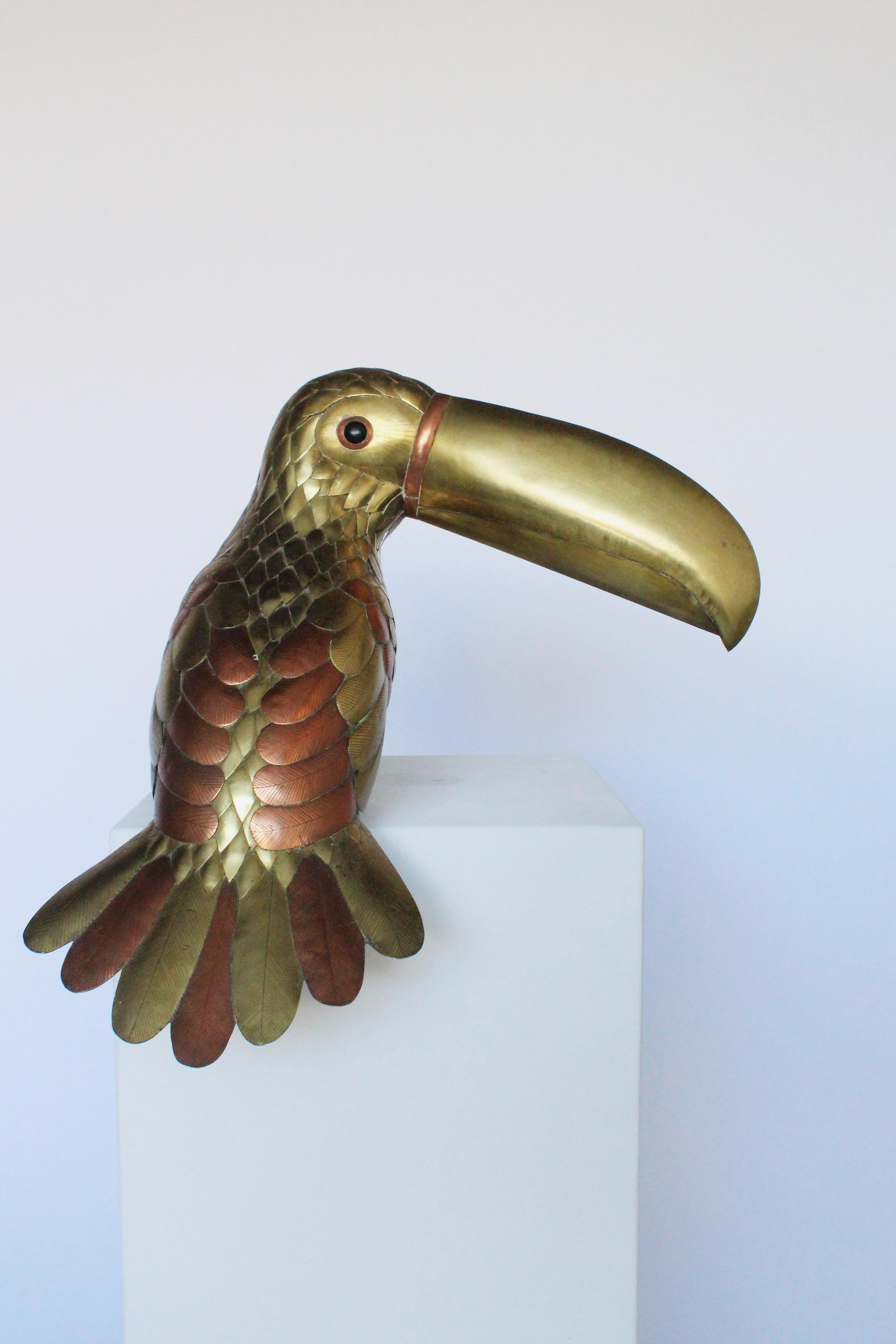 Hand-Crafted Sergio Bustamante Toucan Parrot, Brass Copper Sculpture
