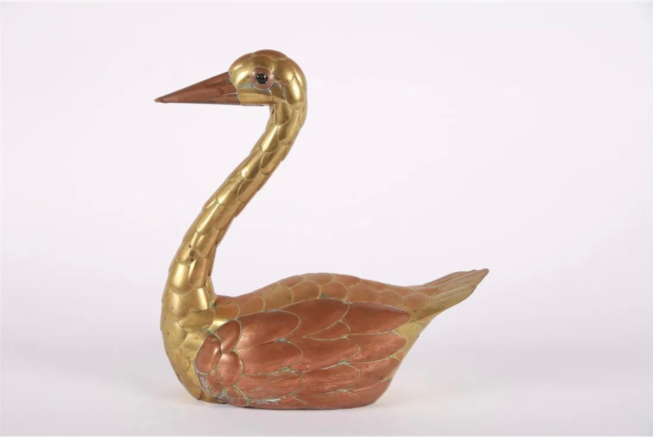 Sergio Bustamante, Welded Brass and Copper Swan Sculpture In Good Condition For Sale In Keego Harbor, MI