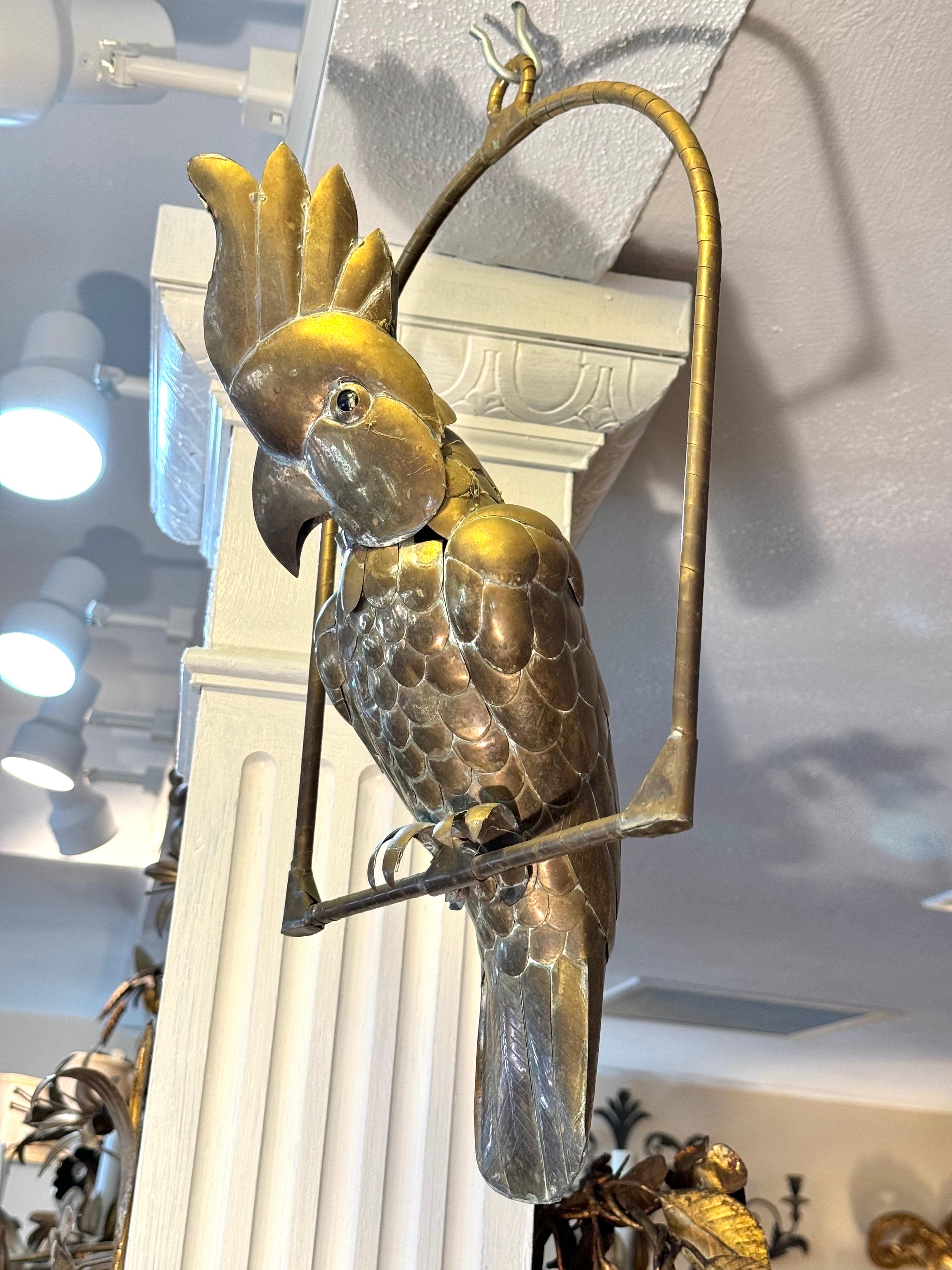 Sergio Bustamente Mixed Metal Cockatoo Hanging Sculpture. Amazing detail and craftsmanship. Perfect for that Boho Coastal vibe. 
