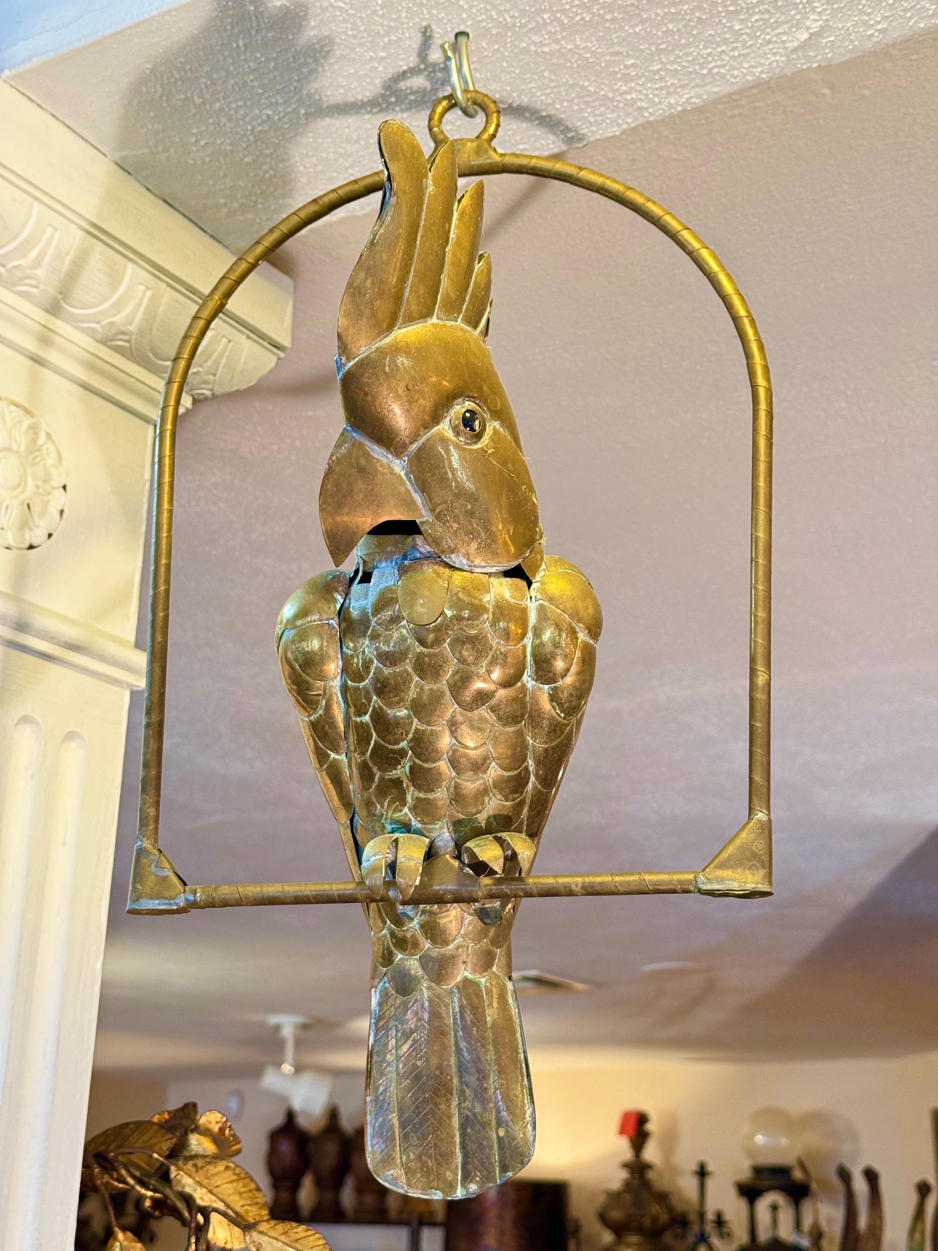 Post-Modern Sergio Bustamente Mixed Metal Cockatoo Hanging Sculpture For Sale