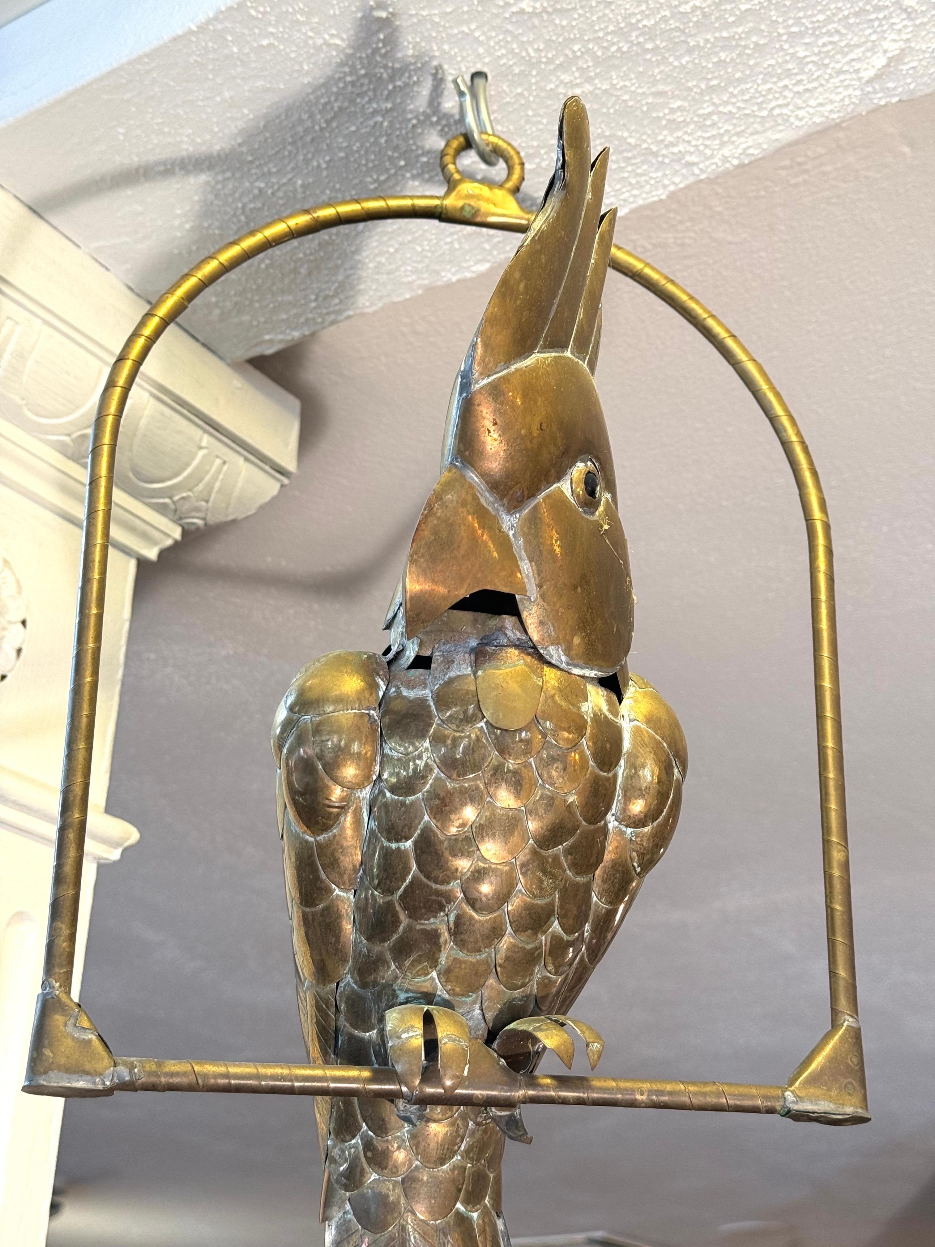 Sergio Bustamente Mixed Metal Cockatoo Hanging Sculpture In Good Condition For Sale In Redding, CT