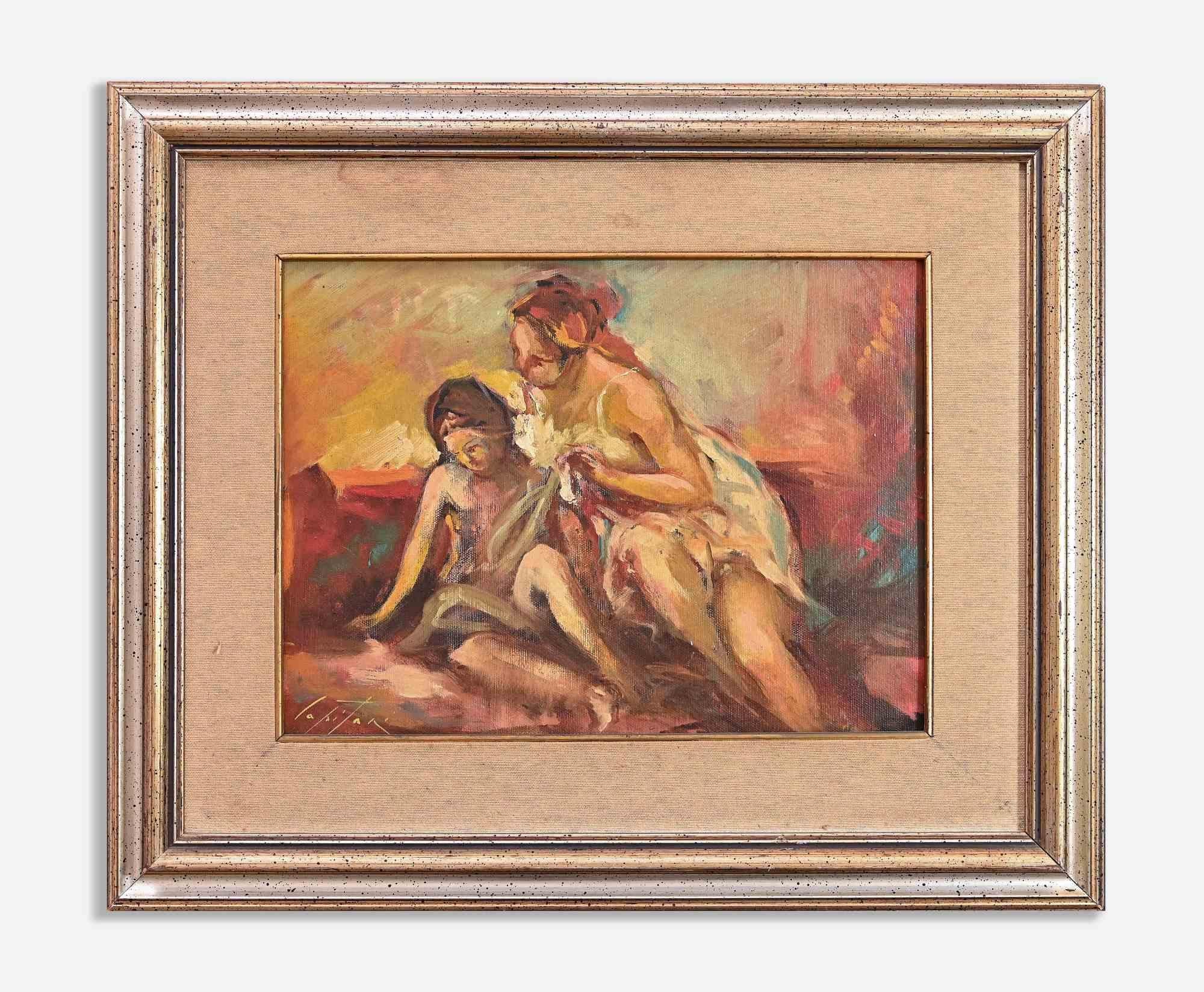 Sulking is an original modern artwork realized by the artist Sergio Capitani in 1977

Mixed colored oil on board.

Hand signed on the lower left margin.

Authenticity label on the back.

Includes frame: 48.5 x 3 x 58.5 cm